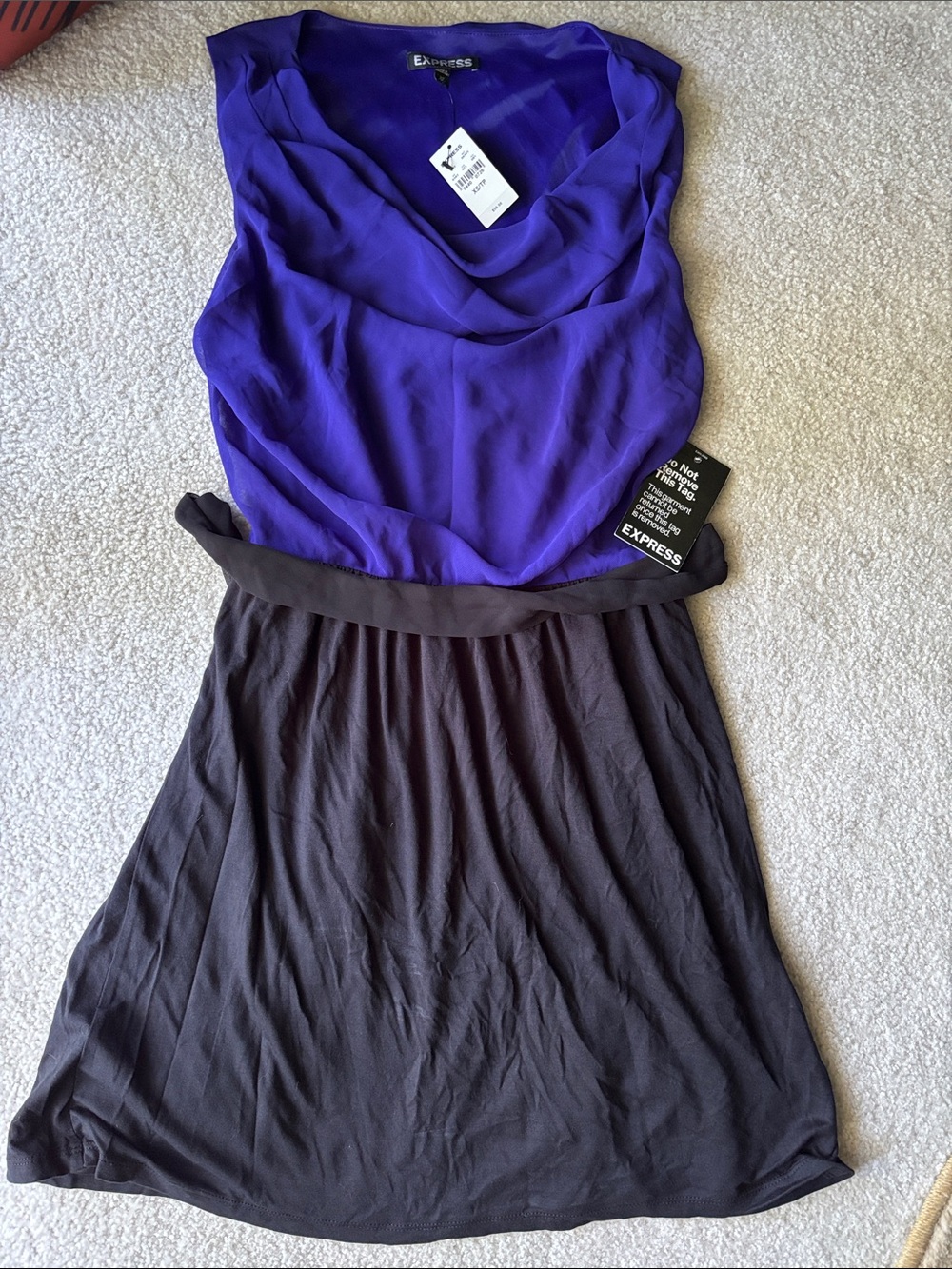 Express Purple Black Cowl Belted Dress